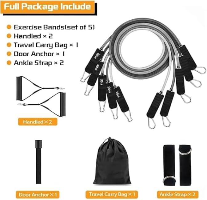 VEICK Resistance Bands, Exercise Bands for Working Out with Handles, Elastic Workout Bands for Men Women, Exercising Bands for Strength Training Equipment at Home Gym