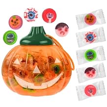 120 PCS Halloween Small Hard Candy Packed in A Pumpkin Jar Individually Wrapped Themed Colors & Designs Trick Or Treat Candies - Bulk Candys Great Use, For Kids, Trick or Treat, Party Favor, Classrooms, Goodie Bags Halloween
