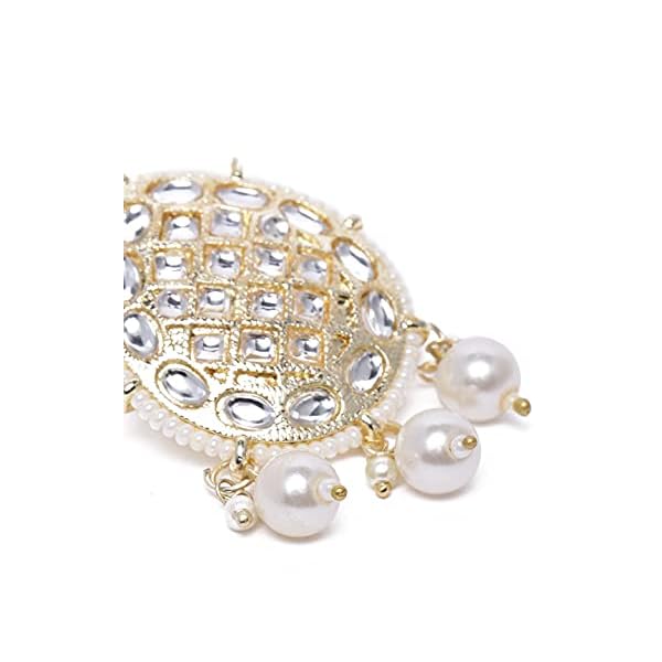 Zaveri Pearls Gold Tone Traditional Kundan & Pearls Drop Earring For Women-ZPFK10336 - Image 4