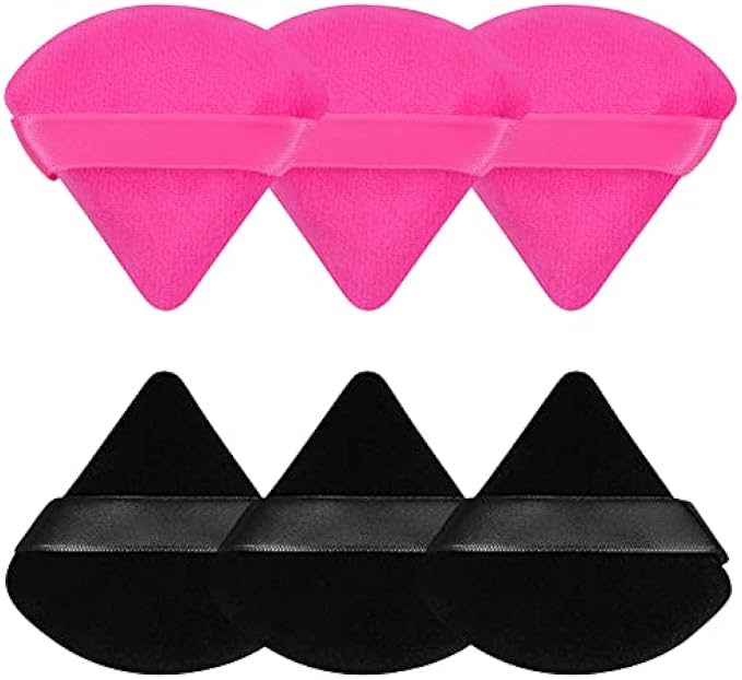 Pimoys 6 Pieces Powder Puff Face Soft Triangle Makeup Puff for Loose Powder Setting Powder, Velour Foundation Sponge Makeup Blender Sponge Beauty Makeup Tool