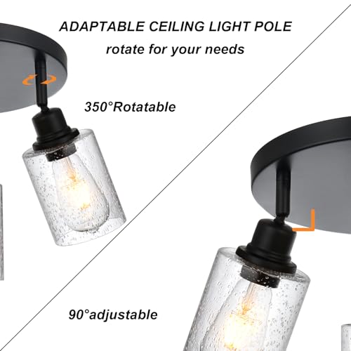 Image of 3 Light Modern Track Lighting with Flexibly Rotatable Light Head, Black Track Lighting Fixtures Ceiling Industrial Kitchen Round Ceiling Spotlight for Home Dorm Dining Room Hallway Closet