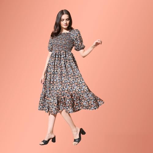 Image of Femvy Women's Polyester Fit and Flare Knee-Length Dress