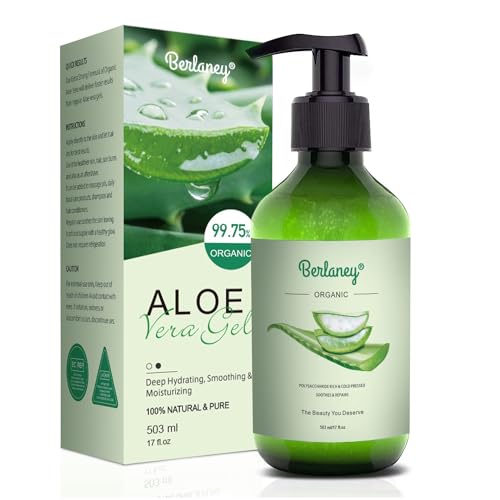 Organic Aloe Vera Gel 17oz for Face and Body & Hair, 99.75% Organic and 100% Pure Aloe Vera Made within 12 Hours of Harvest, Aloe Vera For Deep Moisturizes and Sunburn Relief