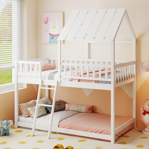 Giantex Twin Over Twin House Bunk Bed, Low Loft Bed