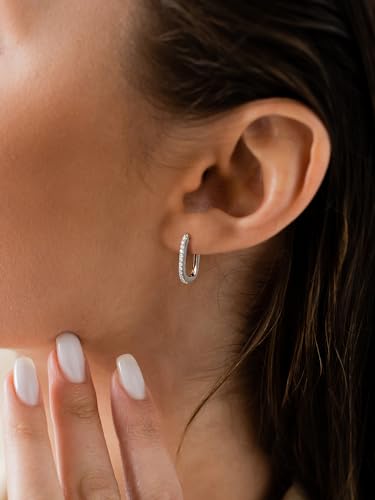 SWEETV 14K Gold Convertible Paperclip Earrings for Women, Cubic Zirconia Dainty Link Huggie Hoop Earrings, Frame Drop Dangle Earrings4