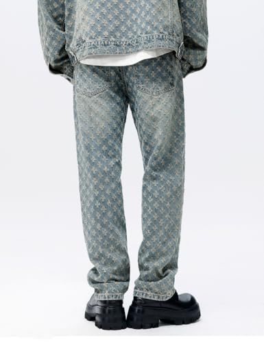 Men Streetwear Jacquard Weave Ripped Distressed Denim Jeans4