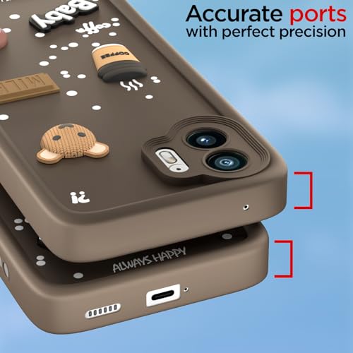 Image of Pikkme Back Cover for Nothing Phone 2 | Cute Fun Cartoon 3D Bear Silicone Full Body Protection Bumper Case (Brown)