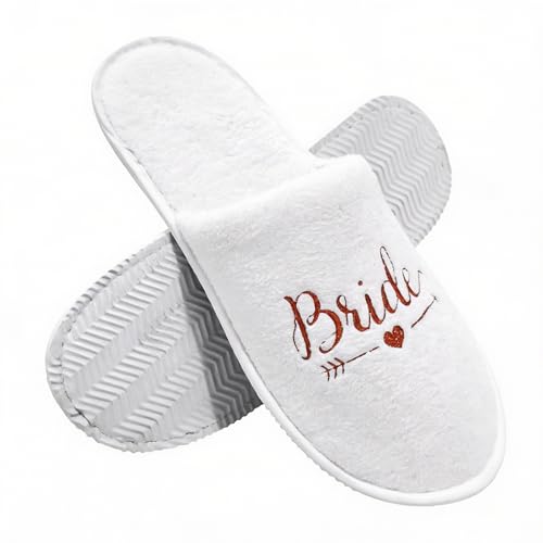 URbazaar Bride Slippers Bride To Be Slippers Fluffy Cotton Slipper House Shoes for Women Wedding Shoe (Bride-Rose Gold One Size Adult Women One Size Alpha EU Footwear Size System Wide)