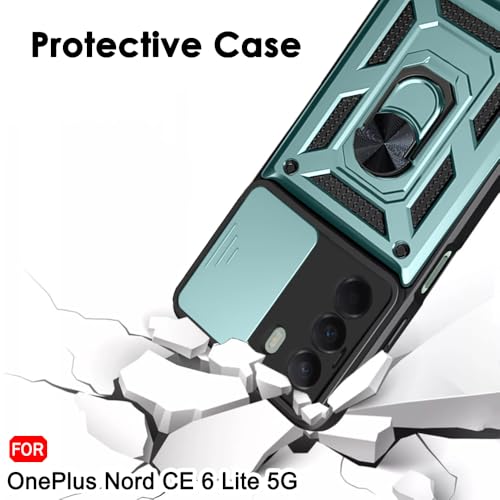 Image of TheGiftKart Tough Armor Bumper Back Cover Case for OnePlus Nord CE 6 Lite 5G | Sliding Camera Cover, KickStand & Ring Holder | 360 Protection Back Cover for OnePlus Nord CE6 Lite 5G (PC & TPU, Green)