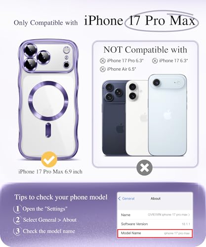 Coque iPhone 17 Pro Max GVIEWIN transparente violette ondulée compatible MagSafe - 2