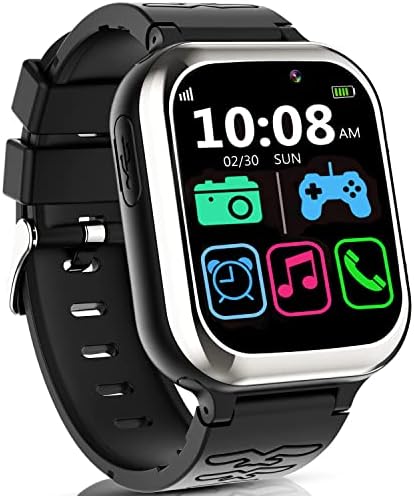 Kids Smart Watch Tracker Kids Phone Smart Watch for Kids, Waterproof Kids Smartwatches with Tracker SOS Voice Chat for 3-12 Years Old, Kids Gift, Black