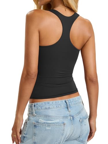 Womens Padded Racerback Tank Tops Double Lined Built in Bra Cami Tops Basic Fitted Shirts Summer Going Out Tops3