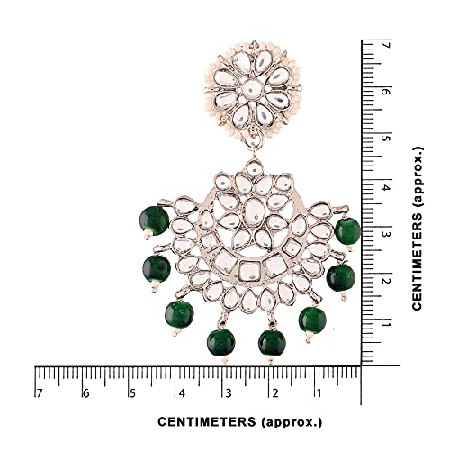 Image of I Jewels 18K Rhodium Plated with Stunning Matte Finish Traditional Kundan & Faux Pearl Chandbali Earrings with Maang Tikka Set (TE2911Z) For Women