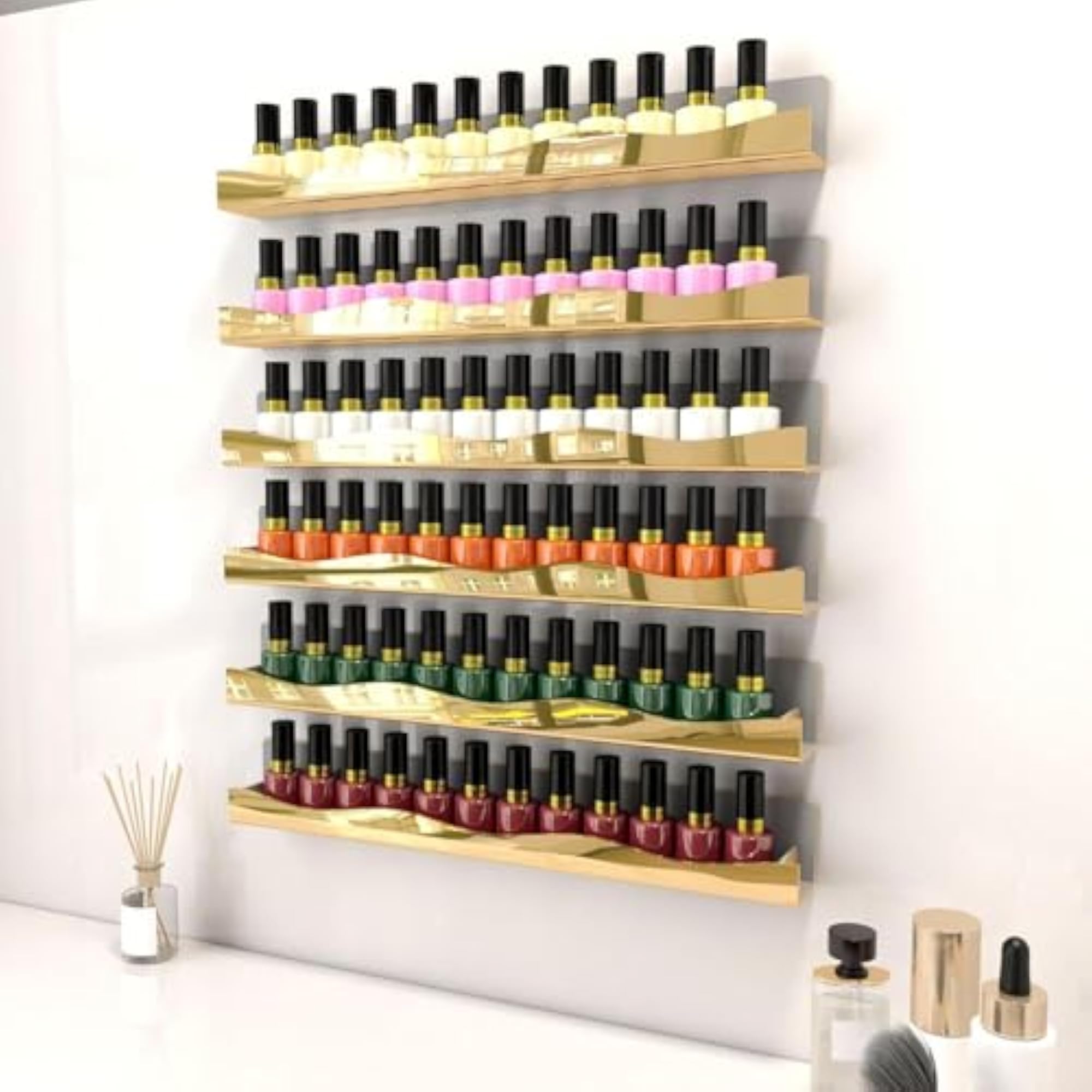 Nail Polish Wall Rack Holder for Beauty Salons, Gold