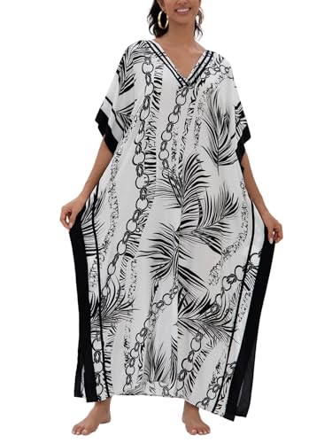 Image of KECVOT Kaftan Dresses for Women V-Neck Print Swimsuit Cover Up Plus Size Beach Caftan Lounge Dress