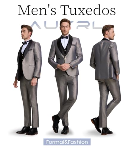 Mens Tuxedo Suits Slim Fit 3 Piece Glitter Suit for Men Shawl Lapel Formal Jacket Vest Pants for Wedding Prom Dinner2