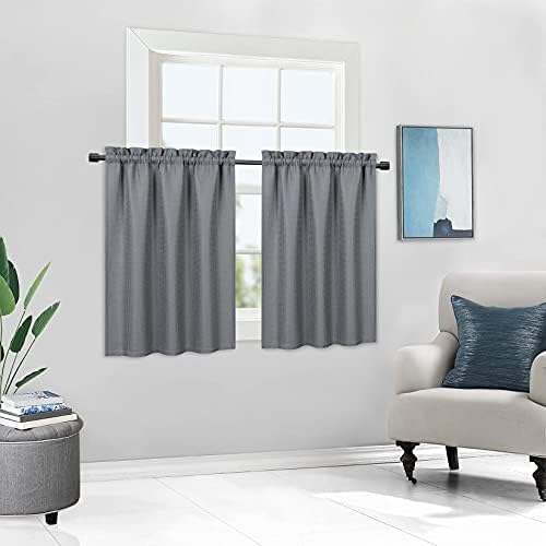 CAROMIO Grey Kitchen Curtains - Waffle Weave Short Curtains for Small Windows, Super Soft Half Curtains 36 Drop for Kitchen Living Room with Rod Pocket 2 Panels, 30" W x 36" L
