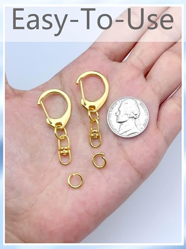 Evnlo 50Pcs Keychain Clip Swivel Snap Hooks,Lobster Claw Clasps Silver and Gold Key Chain Rings DIY Making Kit for Crafts - Thumbnail 2