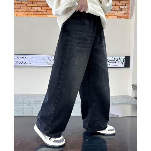 Boy's Baggy Jeans Elastic Waist Pull On Denim Pants Classic Straight Wide Leg Jeans for Kids 6-14 Years3