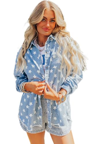 Comfortable and Versatile Denim Jacket with Star Print - Perfect for Daily Wear