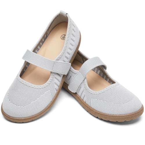 Image of Waluzs Wide Toe Box Flats Shoes Women Knit Ballet Flats Mary Jane Dress Flat Wide Width Walking Shoes Slip-on with Strap