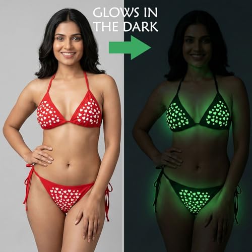 Image of Glow in The Night Sexy Lingerie for Women, Bikini Set Night Glow Luminous Nightwear, Romantic Honeymoon Lingerie for Wife Girlfriend Anniversary Gift
