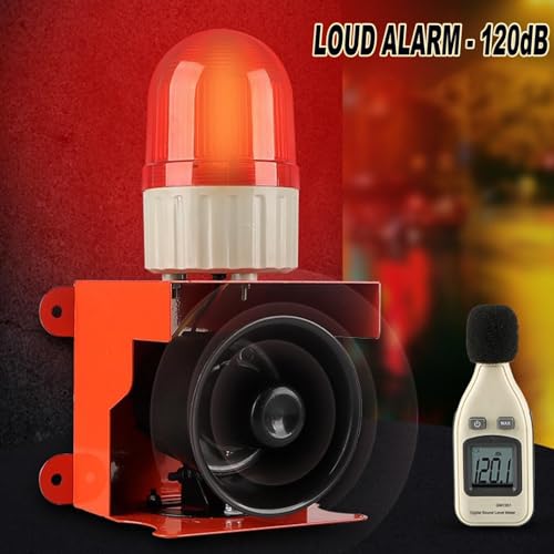 Alarma de sirena industrial con luz estroboscópica LED, bocina fuerte de 120 dB, IP55 impermeable para seguridad en fábricas, terminales y hogares