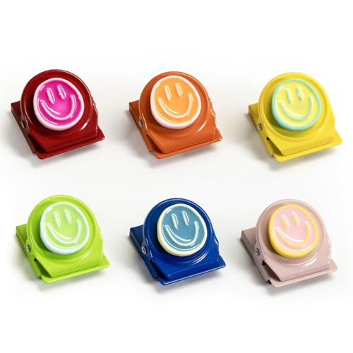 Happy Face Magnetic Clips Magnet Clips with Strong Magnets Cute Fridge Magnets for Refrigerator Whiteboards & Lockers Perfect for Home Kitchen & Office (6-Pack Colorful)