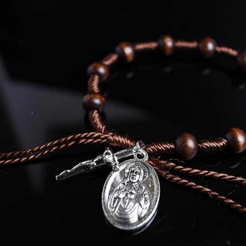 Needzo Brown Scapular Rosary Bracelet, Adjustable Jewelry Accessory, Catholic Gifts, 7.5 Inches2
