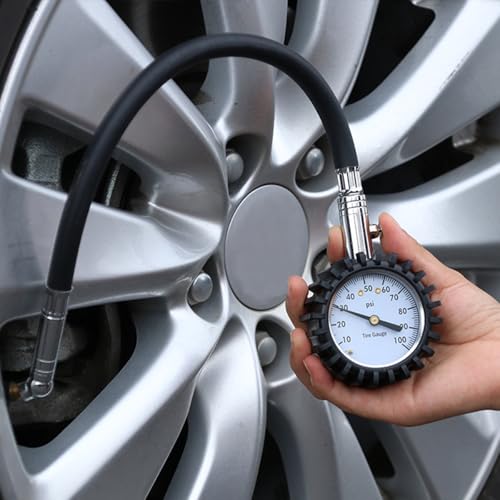 Image of HZEL Car Tire Pressure Gauge (0-100 PSI), Vehicle Air Pressure Gauge Accurate with Large Dial, Automotive Exterior Tyre Stress Gauging Accessories, Universal for Motorcycle Sedan Truck (Silver)