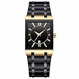 Relojes cuadrados para hombres y mujeres, reloj cuadrado de acero inoxidable con fecha, analógico de cuarzo, reloj de pulsera Prtb50-4, D, talla única