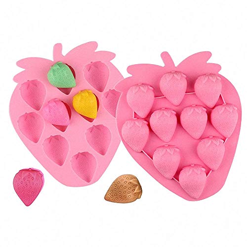 2Pcs Strawberry Ice Cube Tray, Strawberry Silicone Molds Set for Chocolate Candy Cake Cupcake Soap Baking Jello Cookie Wax Crayon Melts (Random Color)