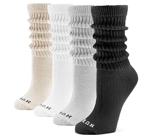 HUE Women's Slouch Socks, 4 pack (Black, White, Charcoal Heather, Oatmeal Heather)