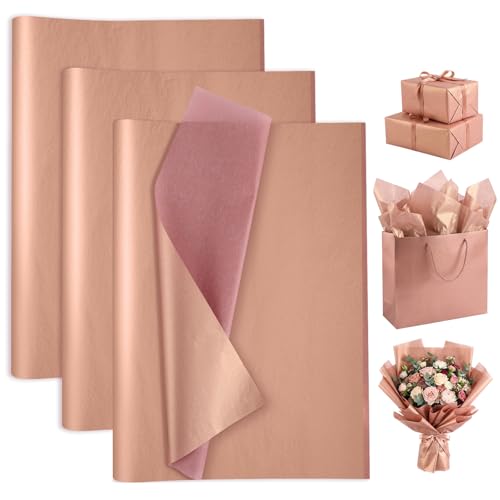 woric 110 Sheets Rose Gold Tissue Paper Bulk 17GSM Metallic Tissue Paper for Gift Bags Bouquet Crafts Weddings Baby Shower Girl Birthday Party Decor 14 x 20 Inch