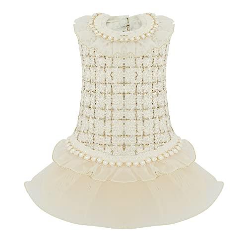 Luxury Pearl Dog Dresses, Lace Tulle Puppy Skirt for Small and Medium Girl Dogs Photography Christmas Halloween(White,Large) by IVRRISS - Used condition - US$9.11