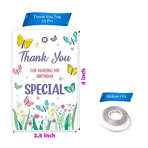 Image of Party Propz Thank You Tags For Return Gift - (21 Pcs) Butterfly Theme Embossed Printing Thank You Cards For Return Gifts (Cardstock),Tags with Ribbon, Birthday Gifts
