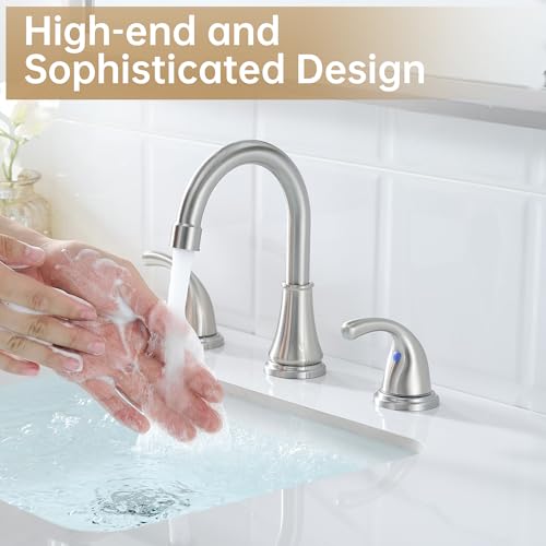 Image of Bathroom Sink Faucet FRANSITON Centerset 8 Inch 2 Handle Bathroom Sink Faucet Lead-Free with Pop-up Drain Stopper and Supply Hoses (Brushed Nickel, 8 Inch)