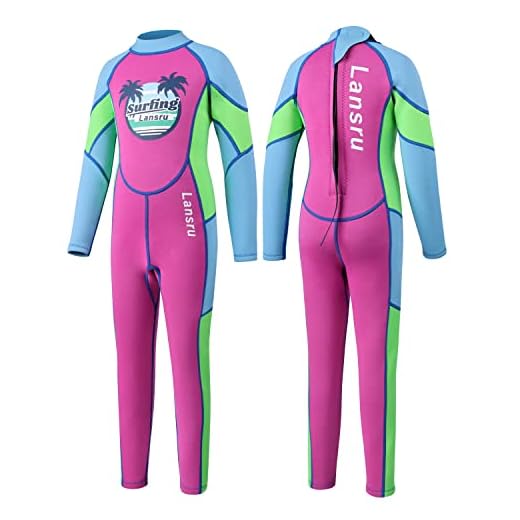Neoprenanzug Kinder LANSRU 2.5MM Neoprenanzug für Mädchen Jugend und Kleinkinder Langarm Rückenreißverschluss Warmhalten Nasse Anzüge zum Surfen Schwimmen Tauchen