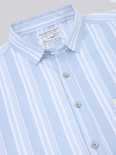 Image of Majestic Man Men Cotton Classic Slim Fit Opaque Striped Casual Shirt
