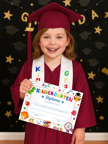 Image of QZYL Kindergarten Graduation Cap and Gown Set, 2026 Congrats Grad Outfit with Tassel & Certificate for Kindergarten