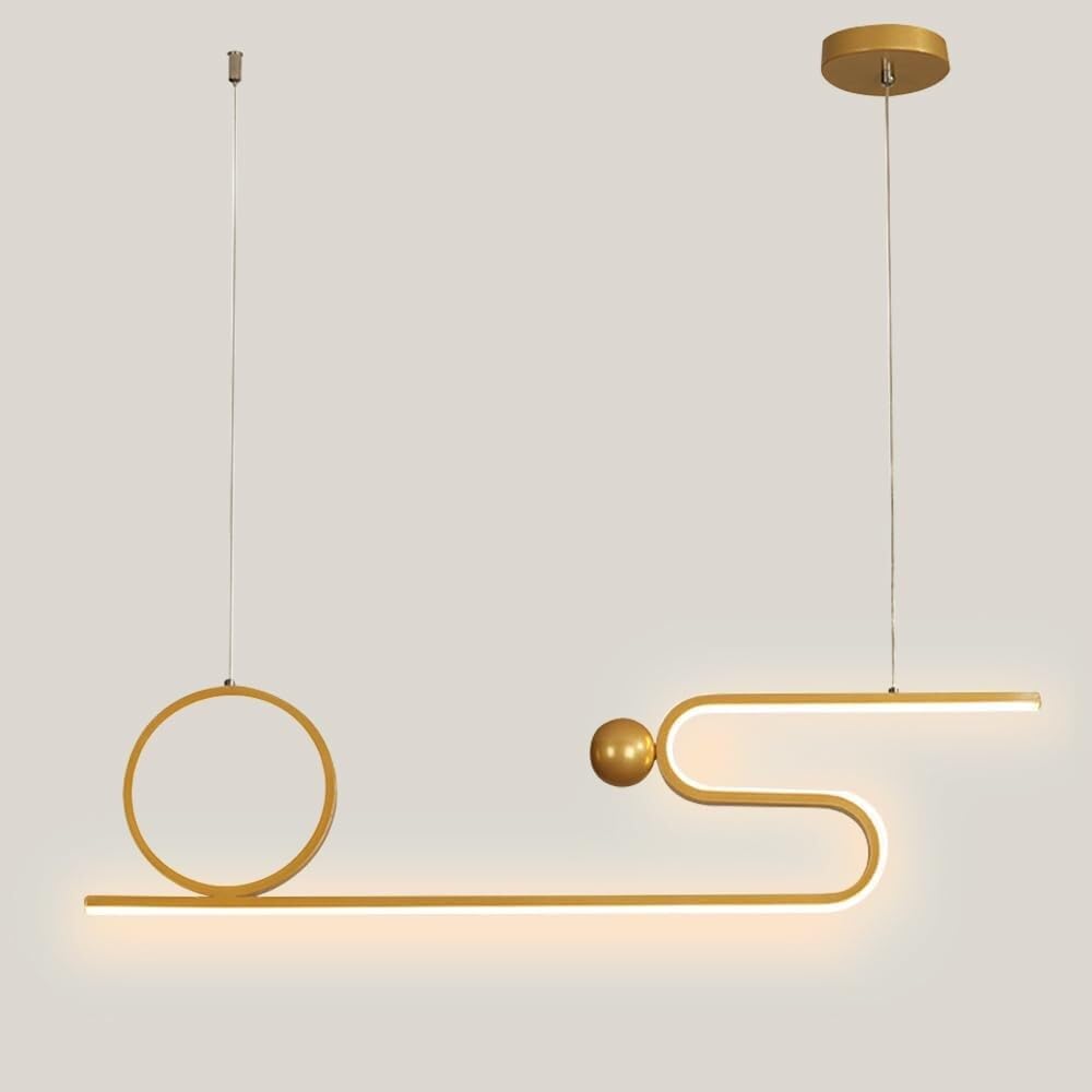 SBZIOJHDR Ceiling Lights, Adjustable Height Chandelier Dining Room Bar Modern Metal Pendant Light(Gold,3000k Warm Light)