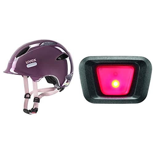 uvex OYO Kinder-Fahrradhelm Plum/Dust Rose - 50-54 cm mit Plug-in LED XB048 - Dauer- oder Blinklicht - Black-Red