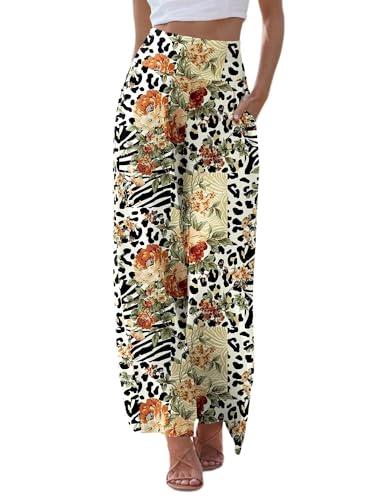 JZC Women's Palazzo Lounge Pants Casual Wide Leg Pants High Waist Flowy Toursers with Pockets
