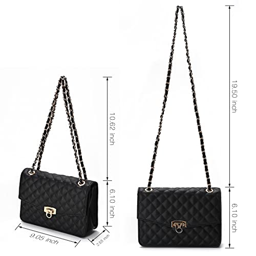 Gm Likkie Quilted Shoulder Bag For Women, Medium Flap Crossbody Handbag With Chain Strap, Soft Vegan Leather Clutch Purse (Black) #TOP4