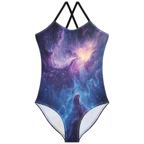 Pigsaly Girls One Piece Swimsuits Blue Purple Starry Galaxy Kids Cross Back Swimwear Toddler Beach Sport Bathing Suit 3T