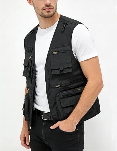 Image of Men's Lightweight Mesh Fishing Vest Utility Outdoor Multi-Pocket Hunting Cargo Vest