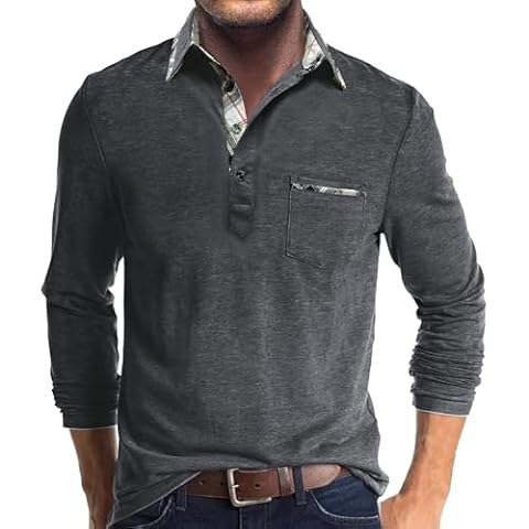 Comilaka Men's Polo Long Sleeve Casual Contrasting Color Polo Shirts Cover