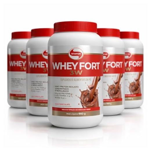 Kit 5 Whey Fort 3W Vitafor 900g Chocolate