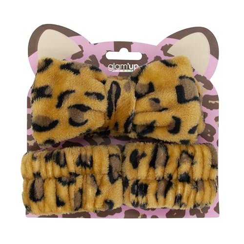 Glam'Up Paris - Kit Bandeau et Manchettes - Souples et Élastiques - Accessoires Spa et Maquillage - Soin de la Peau - en Flanelle Douce - Imprimé Leopard – vue 3