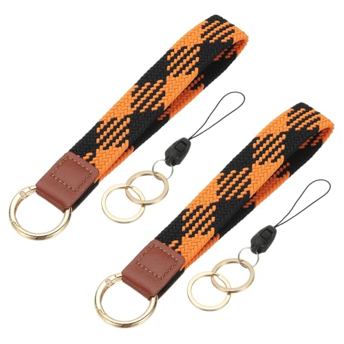PATIKIL Keychain Wristlet Wrist Lanyard Strap 2 Pcs Black,Orange